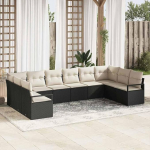 Gartensofa-Set 10-teilig schwarz wei&szlig; Poly-Rattan mit Kissen als Gartenm&ouml;bel-Set 10 St&uuml;cke Poly-Rattan schwarz ja Outdoor-Sofa-Garnitur 10er-Set