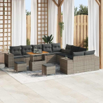 13-teiliges Sofaset f&uuml;r Terrasse schwarz aus Poly-Rattan mit Kissen und modularem Gartensofa-Set als Outdoor-Sofagarnitur