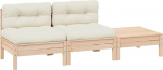 Garten-Ecksofa modular aus Kiefernholz Massivholz mit Grauen Kissen als 3-TLG. Outdoor-Lounge-Set f&uuml;r die Flexible Gestaltung