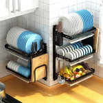 01en seinale paigaldatav n&otilde;udekuivatus, roostevabast terasest 2/01 n&otilde;udekorpus koos s&ouml;&ouml;giriistade hoidjaga, l&otilde;ikelaudade hoidja ja n&otilde;udekuivatuslaud 01en Counter Organiser-01 jaoks