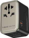 MOMAX universaalne adapter pistikupesa, 70 W GaN reisipistiku adapter kogu maailmas 3 USB C ja 2 USB A, 6-in-1 reisiadapter, rahvusvaheline pistik EL, UK, USA, Jaapan (TYP A/G/C/I)