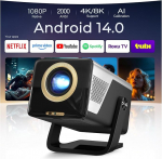 2026 Uus 2000ANSI projektor Smart Projector Full HD Native 1080P Android14 sisseehitatud rakendused Auto Focus/Keystone 4K toetatud, projektor kodukino WiFi 6 & Bluetooth 5.4, iOS/Switch/PS5 jaoks
