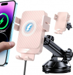 Mobiiltelefoni hoidja auto laadimisfunktsiooniga, 15 W kiire traadita laadija auto hoidja induktiivne laadimine induktsiooniga autolaadija iPhone 17/16/15/14/13/12, Samsung Huawei Xiaomi (roosa)