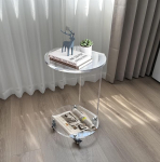 ONELUX C-Shaped Round Acrylic Side Table on Wheels Transparent Roll Decoration Table for Living Room Bedroom