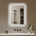 Vannitoa peegel koos valgustusega 40 x 60 cm - Vannitoa peegel LED Vannitoa peegel koos valgustusega - uduvastane, timmitav, 3 valgusv&auml;rvi, seinapeegel LED peegel Vannitoa must metallist raam horisontaalne/vertikaalne