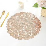 Tischset PVC, 8er Set Muster mit hohlen Ulmenbl&auml;ttern Platzsets f&uuml;r k&uuml;che Speisetisch Hotel, Platz-Matten, Ros&eacute;gold, 38cm
