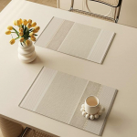 PVC pestavad taldrikud, 4 taldriku komplekt, ristk&uuml;likukujuline triibuline, taldrikud k&ouml;&ouml;ki, s&ouml;&ouml;gilauale, hotelli, taldrikud, beež, stiil 2, 30 x 40 cm.