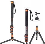 Carbon Fiber Monopod Refoni C304F Camera Monopod 173 cm Telescopic Travel Monopod 4 Segment with Removable Tripod Base, Load Capacity up to 25kg for DSLR Camera Camcorder