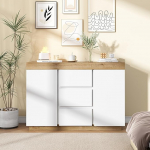 Merax Sideboard, 3 sahtli ja 2 uksega k&ouml;&ouml;gikapp, t&ouml;&ouml;lauaga buffetkapp, s&ouml;&ouml;gituppa, elutuppa, maamaja stiilis, valge + tammepuust, 120 x 40 x 82 cm.