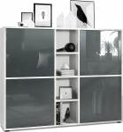 Vladon Cuba V3 Highboard, Made in Germany, matt valge / hall k&otilde;rgl&auml;ikega - kaasaegne 12-kohaline k&uuml;ljepaneel (130,5 x 105,5 x 35,5 cm)