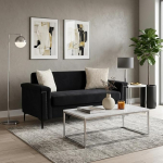 174 cm Velvet Modern 2-Seater Loveseat Diivan - Kompaktne diivan vedrustusega, metallist jalad ja 2 padja - Ideaalne elutuppa, v&auml;ikestesse korteritesse, korterisse ja WG-sse (must)