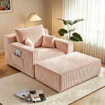 HAUSPROFI kondita diivan Diivan 1-Sitzer, kleines Mini Sofa mit Chaiselongue, Schaumstoff Sofa aus Samtstoff inkl. 3 Kissen, Wohnzimmer Couch mit Seitentasche, 168 x 113 x 85 cm (Ros&eacute;) | Kordstoff Bodensofa