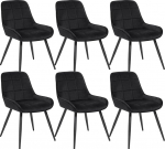 WOLTU BH331sz-6 S&ouml;&ouml;gitoa toolid komplekt 6 polsterdatud sametist k&ouml;&ouml;gitooliga Pehmendusega aktsenttool elutuppa magamistuppa k&ouml;&ouml;ki, ergonoomiline tool seljatoega, must