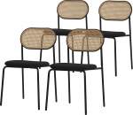 ML-Design S&ouml;&ouml;gitoa toolid, komplekt 4, must, k&ouml;&ouml;gitoolid rotangist seljatoega, polsterdatud toolid kumera v&otilde;rkseljaga, rotangist toolid terasjalgadega, polsterdatud toolid, akenttitoolid s&ouml;&ouml;gituppa, k&ouml;&ouml;ki