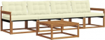 Outdoor-Gartenm&ouml;belset, Lounge-Sofa aus massivem Akazienholz mit Textilene, modulares Sitzgruppen-Set f&uuml;r Terrasse und Garten, Natur und Creme, mit Sitzkissen