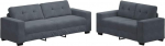 2-teiliges Samt Sofa Set mit Kissen, dunkelgraues Polstersofa mit Breiten Armlehnen, dick gepolsterter Sitzfl&auml;che und R&uuml;ckenlehne, stabiles Holz- und Metallgestell f&uuml;r Wohnzimmer