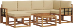Gartenm&ouml;bel-Set 7-TLG. aus massivem Akazienholz, Outdoor Lounge-Sofa mit Kissen, modular, Farbe Natur und Beige, f&uuml;r Terrasse, Balkon und Garten