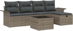 Rantry 6-Teiliges Garten-Sofa-Set mit Kissen Grau Poly Rattan, 2-Sitzer Garten-Sofa mit Stauraum & Kissen Grau Poly Rattan Gartenlounge Model3360200