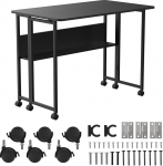 Maclean MC-126 Klappbarer Mobiler Schreibtisch 100x58 cm mit Regal Stahlgestell 50 kg koormatav Computertisch Arbeitstisch B&uuml;ro Tisch auf Rollen (Schwarz)