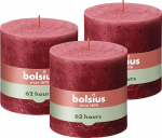 Bolsius Rustic Pillar Candle XXL, punane, 3 tk, 10 x 10 cm, dekoratiivsed majapidamisk&uuml;&uuml;nlad, p&otilde;lemisaeg 62 tundi, l&otilde;hnatu, sisaldab naturaalset taimevaha, ilma palmi&otilde;lideta.