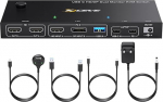 KVM Switch Laptop PC 2 Monitore, KVM Switch 2 PC 2 Monitore USB C DP HDMI osad 4 USB 3.0 porti, 4K@60Hz, MST, PD 60W, Wired Remote (4K USB C DP HDMI 2 in 2 out KVM)
