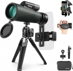 NEEWER LS-T17 12 x 50 ED Monocular Telescope, Mobile Phone Telephoto Lens with Mobile Phone Clip/Metal Tripod/Bag, IPX7 Waterproof, Anti-Fog Shockproof SMC BAK-4 Prism Smartphone Spotting Scope for