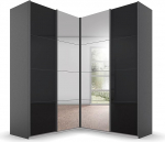 Rauch M&ouml;bel Quadra nurgakapp, l&uuml;kanduksekapp, hall metallist klaasist basalt, must, 4 ust, peegliga, sisaldab 2 riidehoidjat, 12 riiulit, 3 sahtlit, 181 x 229 x 187 cm (B x K x S)