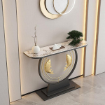 Kaasaegne geomeetrilise alusega konsoollaud, pikk konsoollaud sissep&auml;&auml;su v&otilde;i koridori jaoks, geomeetrilise metallist raamiga sissep&auml;&auml;sulaud, elutuppa, koridori, sissep&auml;&auml;su jaoks.