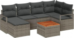 7-teiliges Garten Sofa Set mit Kissen Grau Poly Rattan Akazie, 2-Sitzer Garten Sofa mit Stauraum & Kissen Grau Poly Rattan Gartenlounge Model3356396