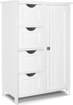 VOUNOT Bathroom Cabinet, Side Cabinet with 4 Drawers, Cabinet Door & Adjustable Shelves for Bathroom, Living Room, Kitchen, Bedroom, 30 x 55 x 82 cm, White