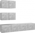 Homgoday 4-Piece TV Cabinet Set Concrete Grey Wood Composite Entertainment Centre Cabinet TV Stand HiFi Cabinet Stereo Cabinet TV Unit Living Room Furniture Home Indoor Storage Chest 1459