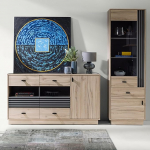 Lomadox Living Room Furniture Set with Sideboard & Display Cabinet in Oak with Anthracite Accents, Modern 2 Piece
