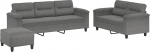 Dunkelgrauer Mikrofasersofa-Set mit Fu&szlig;hocker, 2+3 Sitze, 180x50 cm, f&uuml;r Wohnzimmer Model3202346