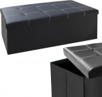 BARGAINS-GALORE Large Ottoman Faux Leather Bench Stool | Folding Seat Footstool Chest Foldable | Storage Box Foot with Lid for Children's Toys, Bedroom, Hallway, Living Room (Triple, Black)
