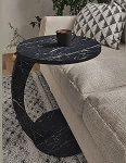 C-kujuline k&uuml;ljelaud diivanile V&auml;ikesed kohad Faux Marble Black Space Saving Round Side Table diivanile ja voodilauale koos ratastega, kohvi ja toidu suupistete salve jaoks