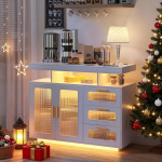 FREDEES k&ouml;&ouml;gikapp Buffet Sideboard LED-valgustitega, Buffetkapp 3 sahtli ja 2 uksega s&ouml;&ouml;gituppa, elutuppa, puit, valge