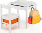 FANTASK Laste laud koos t&auml;ispuidust tooliga, klapitav laste istumiskomplekt koos kokkupandava lauaplaadiga, sahtli ja konksuga, tegevuslaud, laste istumiskomplekt lastele alates 3. eluaastast (valge)
