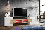 Komodee, Merano White Wotan TV kapp Laius 230 cm K&otilde;rgus 52,5 cm S&uuml;gavus 35 cm LED RGB 2 klaasriiulit 2 ust 2 avatud kambrit elutuppa magamistuppa