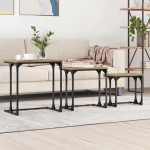 Fangmaliuyun Nesting Couchtisch 3er Set Eiche 50,5&times;35&times;53 cm, platzsparend aus Holzwerkstoff & Schwarz-Stahl, Side Table Set f&uuml;rs Wohn- & Schlafzimmer
