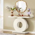 Tribesigns konsoollaud, lillekujulise &uuml;mmarguse alusega koridorilaud, konsool- ja diivanilaud, koridorim&ouml;&ouml;bel, kitsas sissep&auml;&auml;sulaud, 100 x 30 x 79 cm, valge