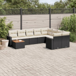 Gartensofa-Set 10 St&uuml;ck mit Kissen aus schwarzem Polyrattan M&ouml;bel, Set Schlafsofa, Wohnzimmer, Gartensofa, modernes Sofa-Set f&uuml;r den Au&szlig;enbereich, Outdoor-M&ouml;bel
