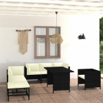 Set Schlafsofa, 8-teiliges Gartensofa-Set mit Kissen aus Polyrattan, schwarz, Set Schlafsofa, Wohnzimmer, Sofa, Garten, modernes Sofaset f&uuml;r den Au&szlig;enbereich, Outdoor-M&ouml;bel