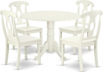 East West Furniture 5-osaline toa m&ouml;&ouml;blikomplekt sisaldab &uuml;mmargune k&ouml;&ouml;gilaud koos troopikaga ja 4 s&ouml;&ouml;gitooli puidust Dlke5-lwh-w 42" x 42"