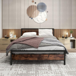 BORPHOM King Size puidust pealaud voodiraam 5ft x 79" metallist platvormvoodiraam tugevate terasliistude toega voodi all hoidmiseks m&uuml;ratu roostiline pruun