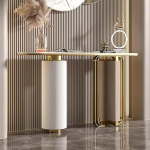 JIHAJU Moderne Konsole mit Sintersteinplatte, schmale Eingangseinheit mit Metallbasis, Flur-Akzentm&ouml;bel, schlanke Einheit hinter Sofa f&uuml;r kleine Wohnbereiche(L100*W35*H85cm)