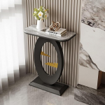 Schmaler Konsolentisch mit Stauraum, stilvoller Eingangstisch f&uuml;r das Wohnzimmer, moderner Sofa-/Flurtisch mit geometrischem Metallgestell (Schwarz, 50 cm/19,7 Zoll)