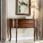 BeiJingYZ Konsolentisch Schmal f&uuml;r Eingangsbereich, Beistelltisch Schmal f&uuml;r Wohnzimmer, Massivholz, Halbmondform Flurtisch mit 2 Schubladen, Retro-Dekom&ouml;bel f&uuml;r Flur(Brown,100x36x88 cm/39x14x35 in)