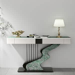 Crescent Moon kaasaegne konsoollaud, kiltkivi, must/kuldne, luksuslik diivanilaud, pikk, kitsas, kahe hoiusahtliga, loominguline s&uuml;sinikterasest raam (must D, 100 cm / 39,4 tolli)