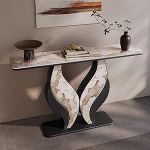 Dielentisch Konsolentisch f&uuml;r Wohnkultur - Schmales Licht, Luxus-Felsplatten-Design mit schwarzem Sockel f&uuml;r Flur, Schlafzimmer, Wohnzimmer, Foyer