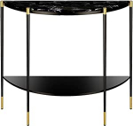 Generisch 2-tasandiline marmorist konsoollaud - poolkuu sissep&auml;&auml;sulaud riiulitega, poolringikujuline sepistatud rauast disain koridorile, kumer v&auml;ljapanekulaud (must alus ja plaat, 80cm)